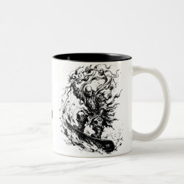 Snowboard Brush Art - Snowboarder Raijin God Tweekleurige Koffiemok