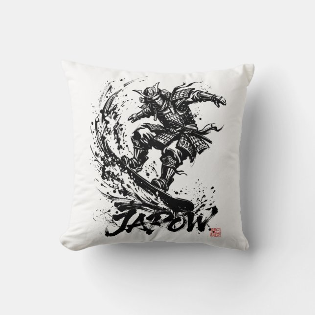 Snowboard Brush Art - Snowboarder Samurai Kussen (Voorkant)