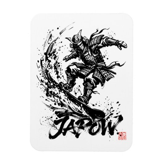 Snowboard Brush Art - Snowboarder Samurai Magneet (Verticaal)