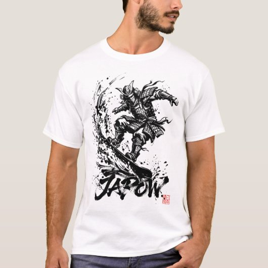 Snowboard Brush Art - Snowboarder Samurai T-shirt (Voorkant)