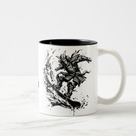 Snowboard Brush Art - Snowboarder Samurai Tweekleurige Koffiemok
