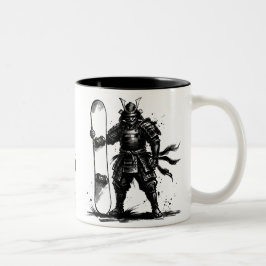 Snowboard Brush Art - Snowboarder Standing Samurai Tweekleurige Koffiemok