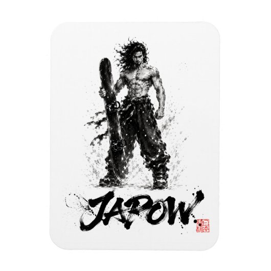 Snowboard Brush Art - Standing Samurai Musashi Magneet (Verticaal)