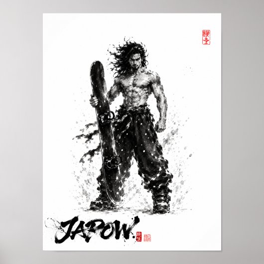 Snowboard Brush Art - Standing Samurai Musashi Poster (Voorkant)