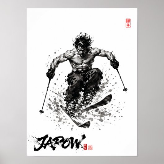 Snowboard Brush Art - Standing Samurai Musashi ski Poster (Voorkant)