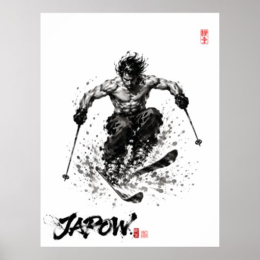 Snowboard Brush Art - Standing Samurai Musashi ski Poster (Voorkant)