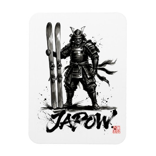 Snowboard Brush Art - Standing Samurai Ski Magneet (Verticaal)