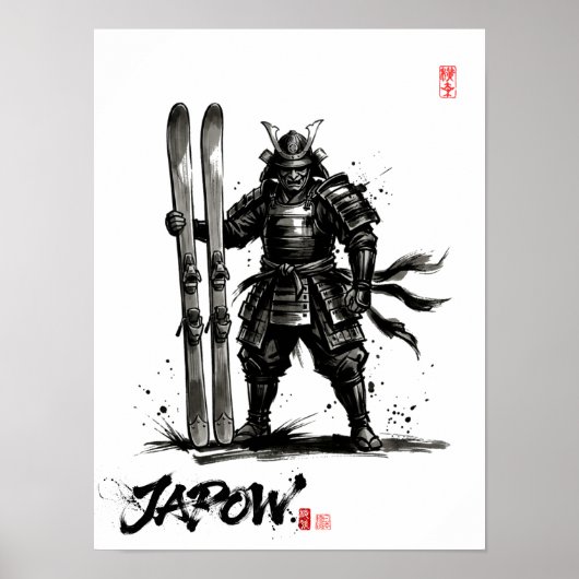 Snowboard Brush Art - Standing Samurai Ski Poster (Voorkant)