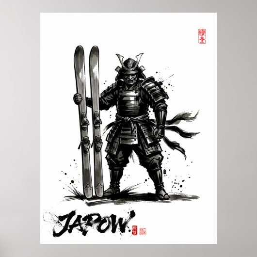 Snowboard Brush Art - Standing Samurai Ski Poster (Voorkant)