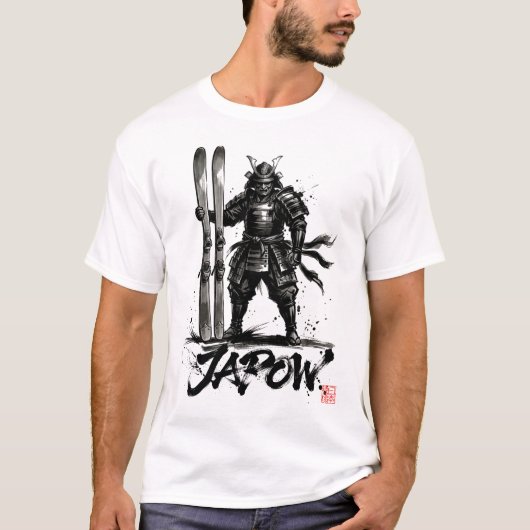 Snowboard Brush Art - Standing Samurai Ski T-shirt (Voorkant)