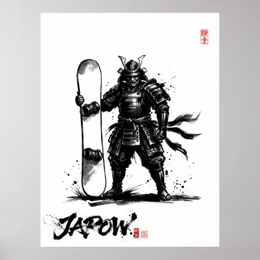 Snowboard Brush Art - Standing Samurai Snowboard Poster (Voorkant)