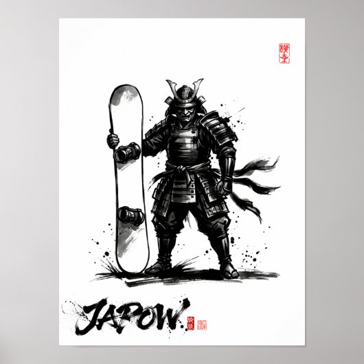 Snowboard Brush Art - Standing Samurai Snowboard Poster (Voorkant)