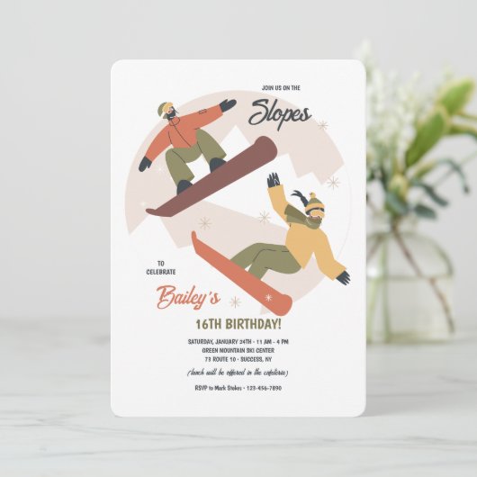 Snowboard Duo Uitnodiging (Staand voorkant)