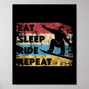 Snowboard Eat Sleep Ride Herhaal  Retro Poster