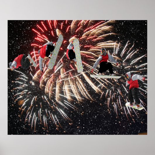 Snowboard Fireworks Stars Poster (Voorkant)