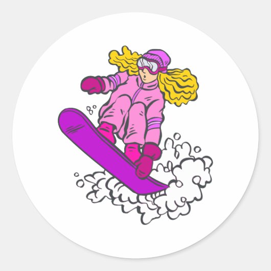 Snowboard Girl Ronde Sticker (Voorkant)
