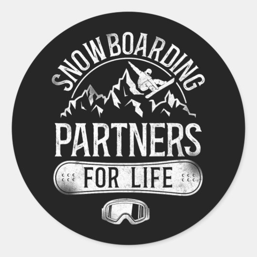 Snowboard  huwelijk 1 ronde sticker (Voorkant)