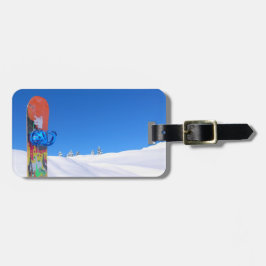 Snowboard in Sneeuw op Snowy Slope Bluebird Dag Bagagelabel