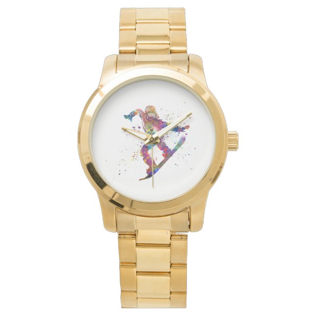 Snowboard in watercolor horloge (Voorkant)