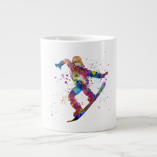 Snowboard in waterverf grote koffiekop (Voorkant)