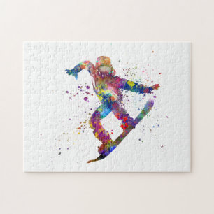 Snowboard in waterverf legpuzzel