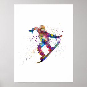 Snowboard in waterverf poster