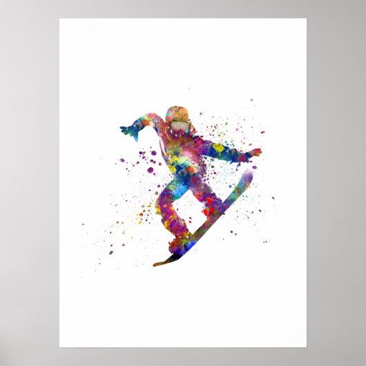 Snowboard in waterverf poster (Voorkant)