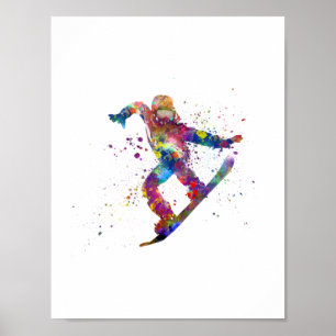 Snowboard in waterverf poster