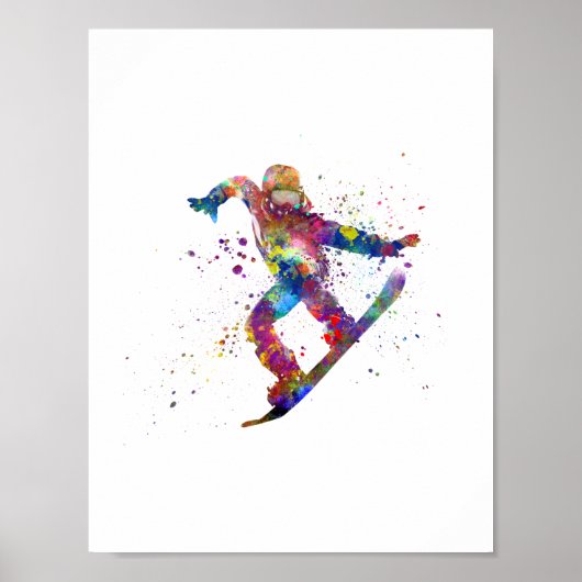 Snowboard in waterverf poster (Voorkant)