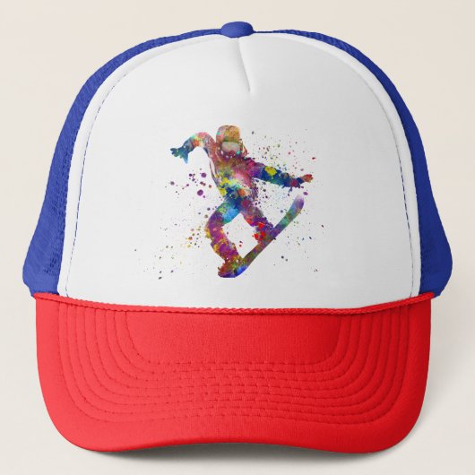Snowboard in waterverf trucker pet (Voorkant)
