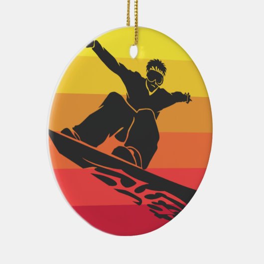 Snowboard Jump Retro Keramisch Ornament (Rechts)