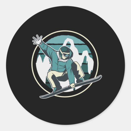 SNOWBOARD JUMP RONDE STICKER (Voorkant)