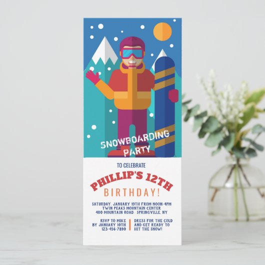 Snowboard Kind Invitation Kaart (Staand voorkant)