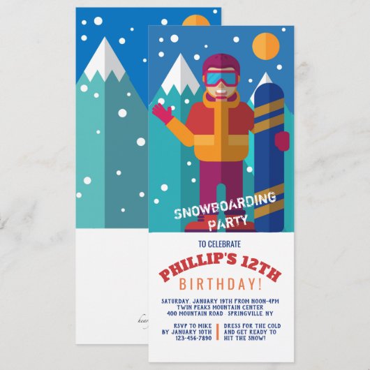 Snowboard Kind Invitation Kaart (Voorkant / Achterkant)