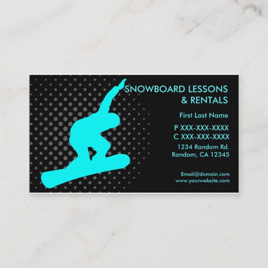Snowboard lessen huren aangepaste visitekaartjes (Voorkant)