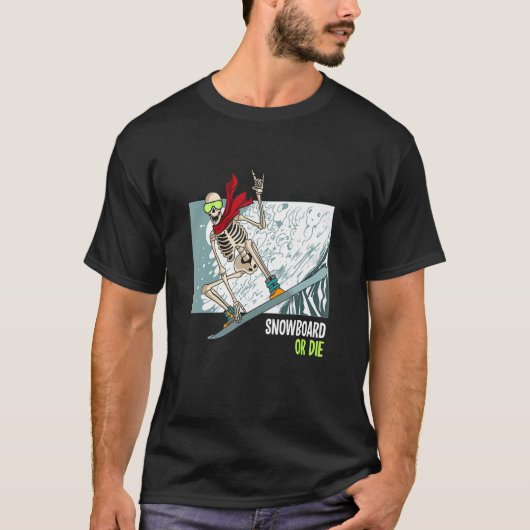 snowboard met grappig skelet voor ventilatoren sne t-shirt (Voorkant)