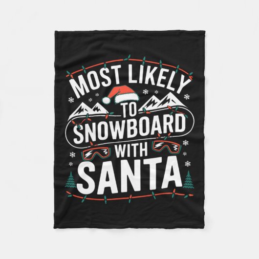 Snowboard met Santa Funny Christmas Sneeuwsport L Fleece Deken (Voorkant)