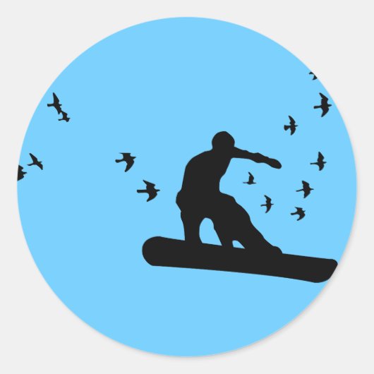 snowboard met vogels. ronde sticker (Voorkant)