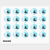 snowboard met vogels. ronde sticker (Vel)