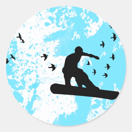snowboard met vogels. ronde sticker (Voorkant)