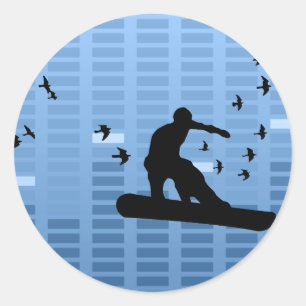 snowboard met vogels. ronde sticker