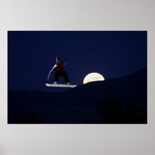 Snowboard over het Poster van de Volledige maan