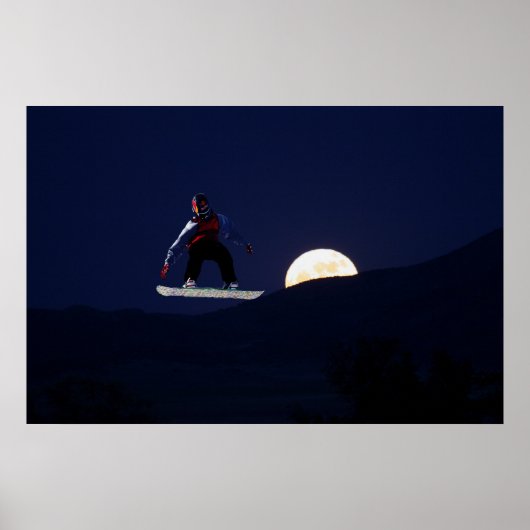 Snowboard over het Poster van de Volledige Maan (Voorkant)