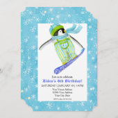 Snowboard Penguin Birthday Party Snowboarding Snow Kaart (Voorkant / Achterkant)