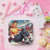 snowboard pin-up papieren bordje (Feest)
