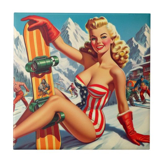  Snowboard Pin Up Tegeltje (Voorkant)