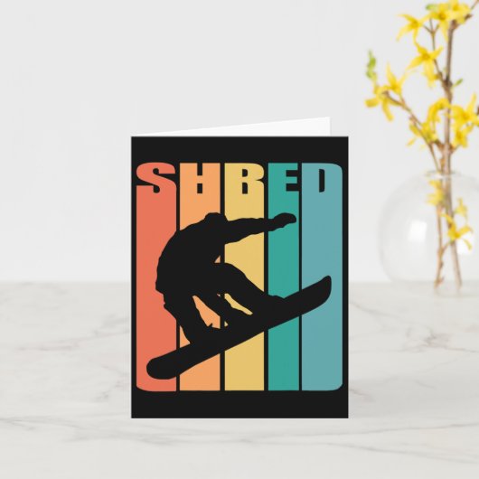 Snowboard Retro 70s Afbeelding Silhouet Fun Gift S Kaart (Gele Bloem)
