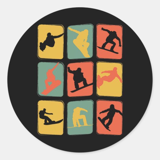 Snowboard  Retro Snowboarden Ronde Sticker (Voorkant)