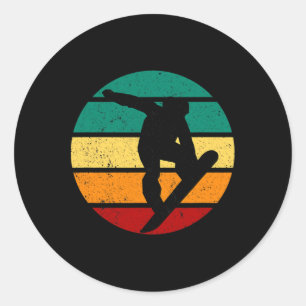 Snowboard Retro Sunset Winter Sports Alpine Skier Ronde Sticker