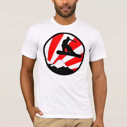 snowboard. rode stralen. berg. t-shirt (Voorkant)